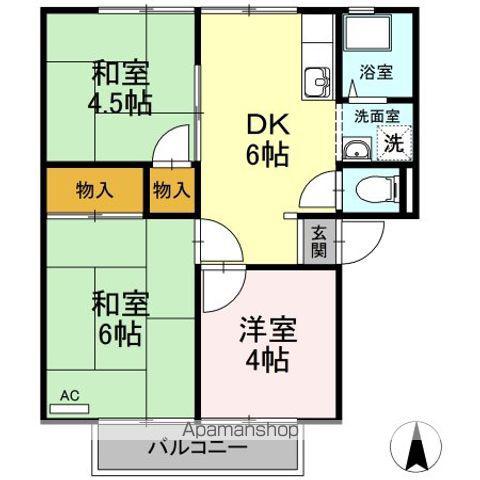 エレガンス西市F棟(3DK/2階)の間取り写真