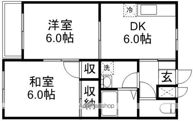 アベニュー城山A棟(2DK/1階)の間取り写真