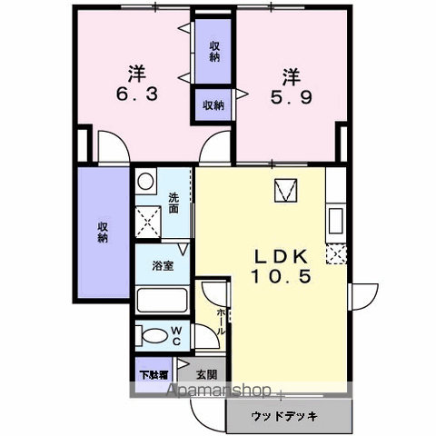 オリージャⅠ(2LDK/1階)の間取り写真