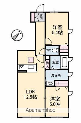 プロヌーブ生野原 B棟(2LDK/1階)の間取り写真