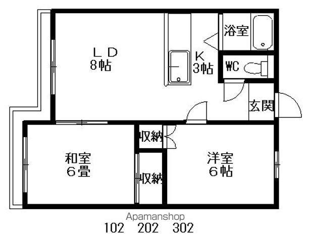 クレス東2条(2LDK/2階)の間取り写真