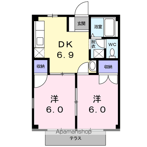 スカイアイランド(2DK/1階)の間取り写真