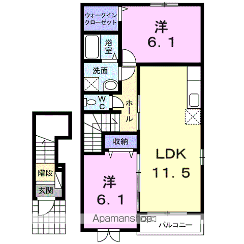 ドミール梨子ノ木(2LDK/2階)の間取り写真