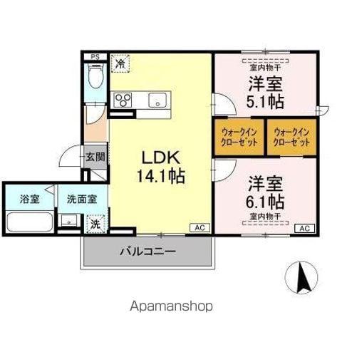 セレスティア福光西 ウエスト(2LDK/2階)の間取り写真