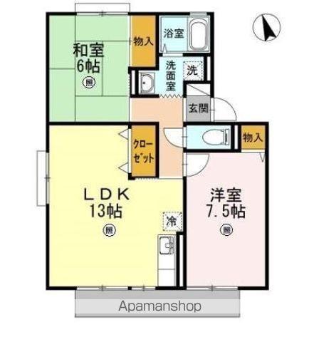 パークサイド城ヶ丘 A(2LDK/1階)の間取り写真