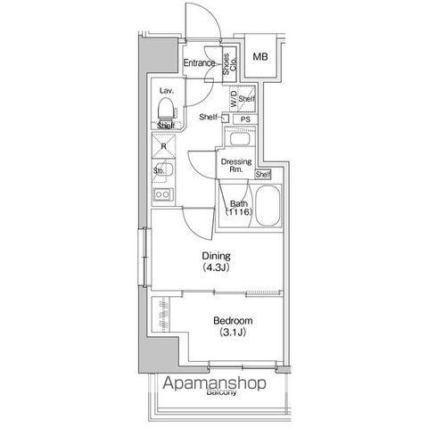 ザ・パークハビオ川口(1DK/8階)の間取り写真