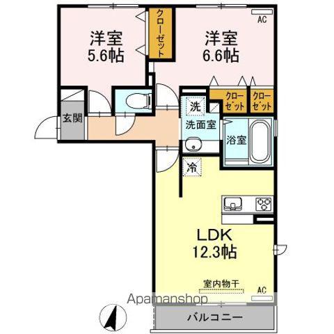 熊本県熊本市東区 3階建 築10年(2LDK/3階)の間取り写真