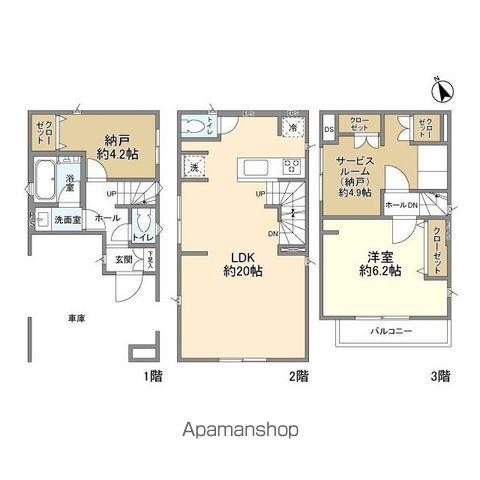 京王電鉄京王線 府中駅(東京) 徒歩17分 3階建 築2年(1SLDK)の間取り写真