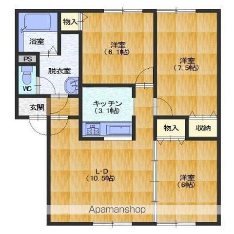 リビングタウン山の手 A棟(3LDK/2階)の間取り写真