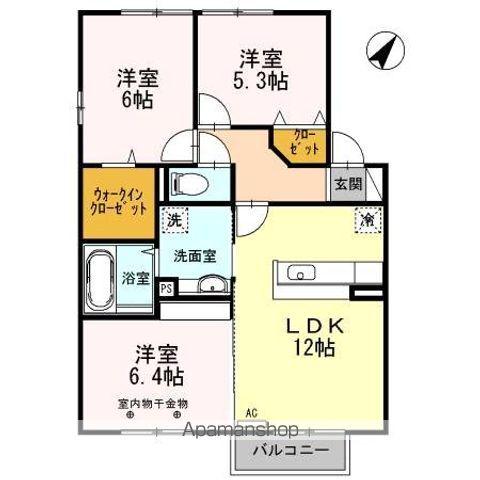 ヴィルヌーブ B(3LDK/2階)の間取り写真
