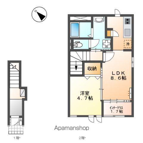 伊予鉄道郡中線 土橋駅(愛媛) 徒歩10分 2階建 築6年(1LDK/2階)の間取り写真