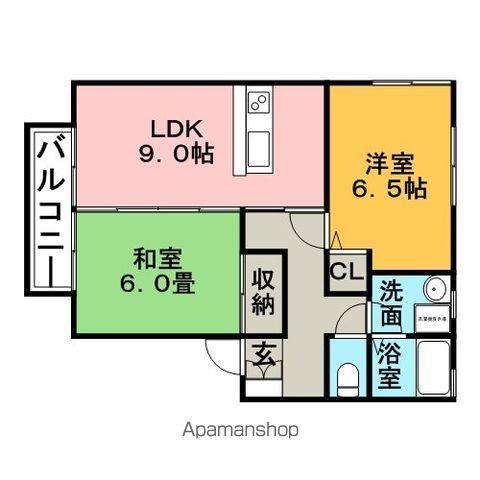 ハミングタウン合川A(2LDK/1階)の間取り写真