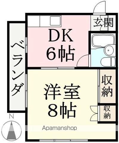 ルーミングハウス(1DK/2階)の間取り写真