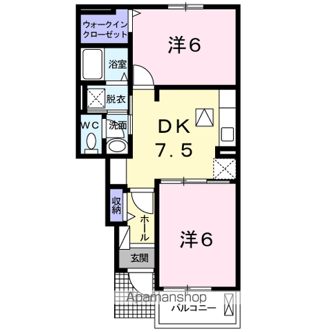 ハウスアイⅢ(2DK/1階)の間取り写真