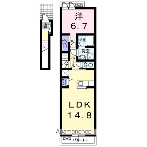 カーサ デ フローレ(1LDK/2階)の間取り写真