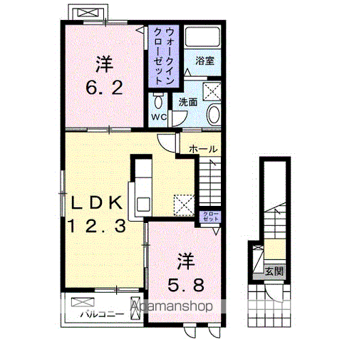 カンタービレ西浜Ⅰ(2LDK/2階)の間取り写真