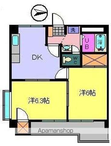 サザンコートⅢ(2DK/2階)の間取り写真