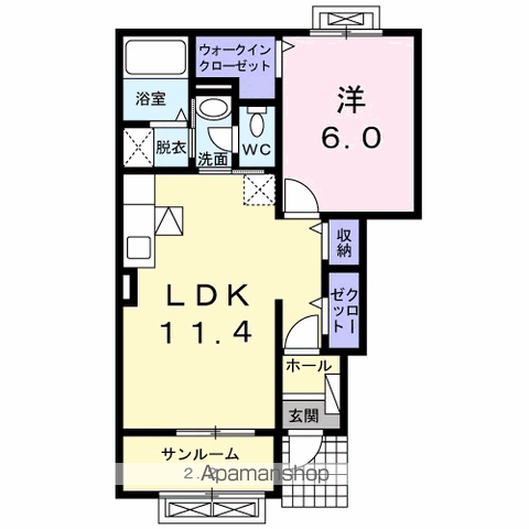ヴィラ北浜Ⅱ(1LDK/1階)の間取り写真