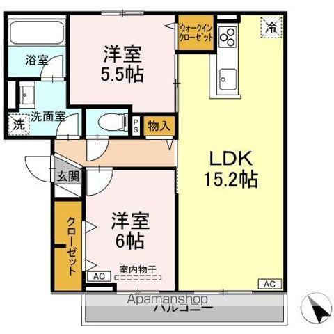 RESUA茶畑B(2LDK/3階)の間取り写真