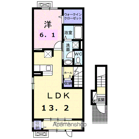 サウス・アヴェニューC(1LDK/2階)の間取り写真