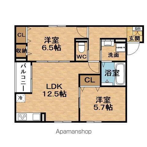 LACASAFAMIGLIA(2LDK/2階)の間取り写真