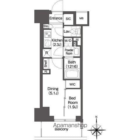 コンフォリア東新宿(1DK/9階)の間取り写真