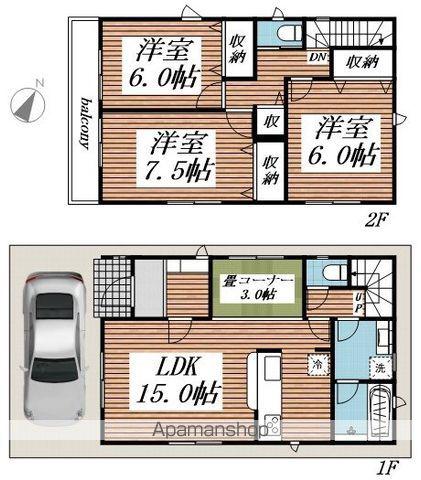 東武伊勢崎・大師線 草加駅 バス乗車時間：12分 貝塚バス停で下車 徒歩4分 2階建 築3年(3LDK)の間取り写真
