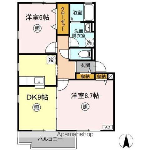 パークアベニューⅠ・Ⅱ番館(2DK/2階)の間取り写真
