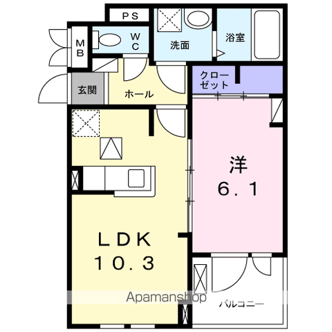 フィオーレ・タチバナC(1LDK/1階)の間取り写真