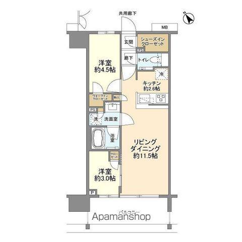 クレヴィア上野入谷(2LDK/6階)の間取り写真