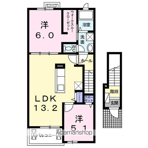 パークヒルズむらさきのH(2LDK/2階)の間取り写真