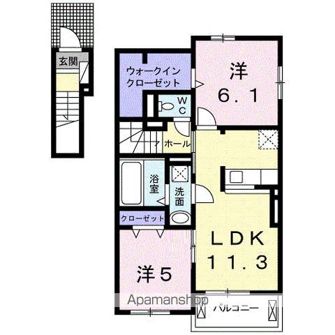 グリシーヌ A(2LDK/2階)の間取り写真