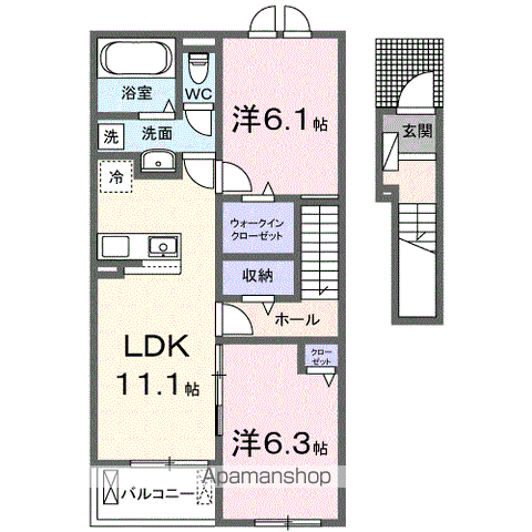 プロムナード東近江Ⅰ(2LDK/2階)の間取り写真