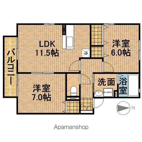 VILLA・RYUTAKU A(2LDK/2階)の間取り写真