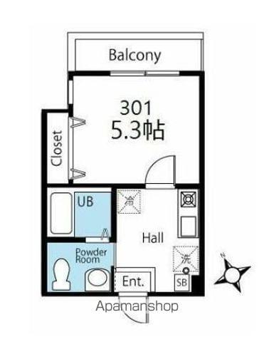 ハーミットクラブハウス横浜六角橋(1K/3階)の間取り写真