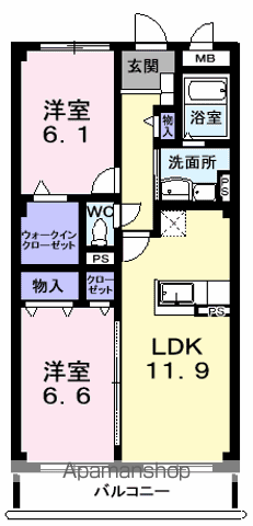 スプリングロードAKASAKA(2LDK/3階)の間取り写真