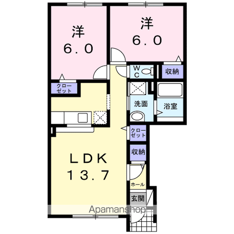 サニーベルレジデンス(2LDK/1階)の間取り写真