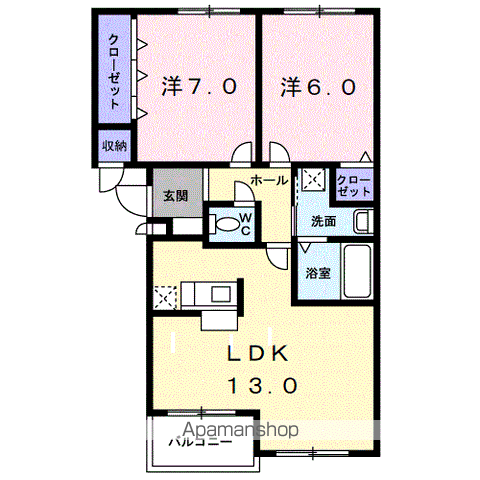 ヴィラエルンテ平和通Ⅰ(2LDK/1階)の間取り写真