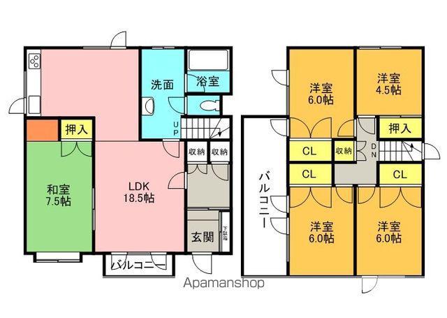 札沼線 太平駅 徒歩7分 2階建 築30年(5LDK)の間取り写真