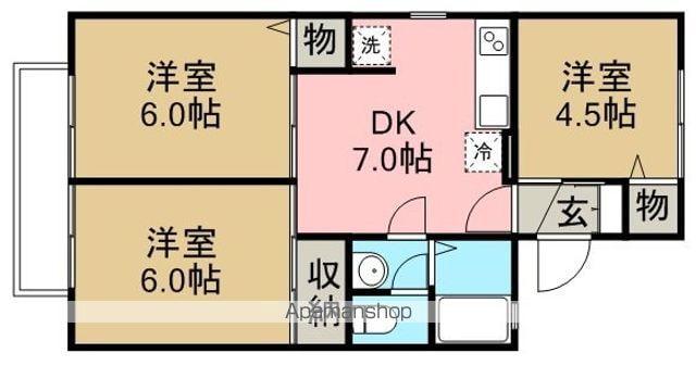 プリムヴェールB(3DK/1階)の間取り写真