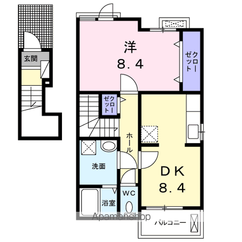 エトワール(1DK/2階)の間取り写真