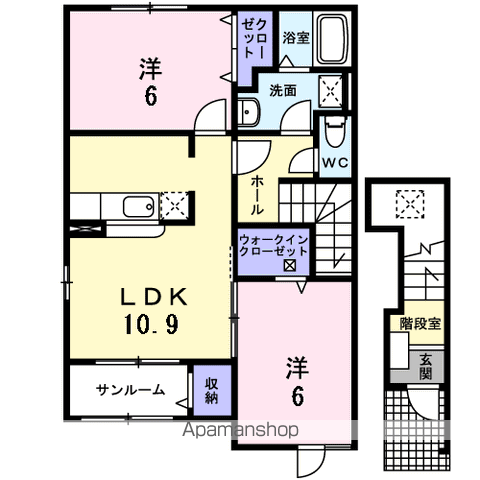 デンファレⅠ(2LDK/2階)の間取り写真