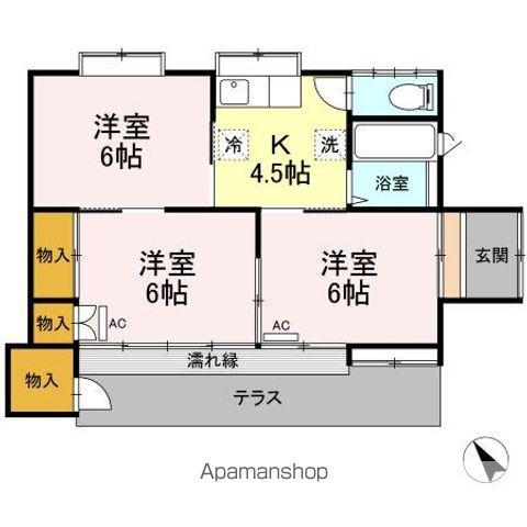 仙石線 多賀城駅 徒歩12分 1階建 築55年(3K)の間取り写真