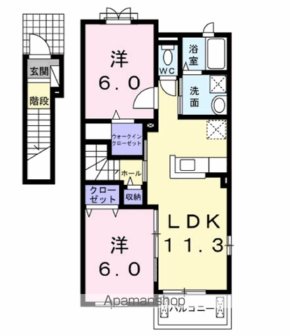 レーブ・サムケット Ⅱ(2LDK/2階)の間取り写真