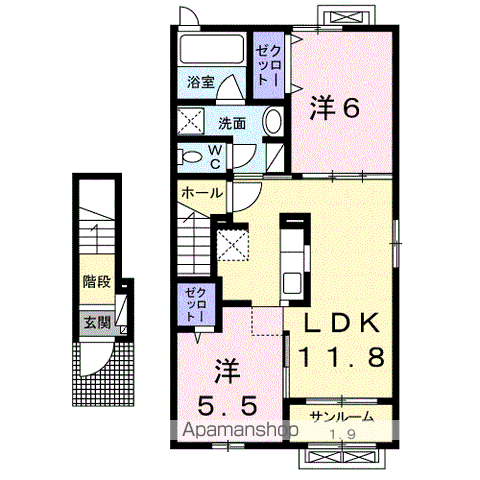 エアリーガーデンⅢ(2LDK/2階)の間取り写真