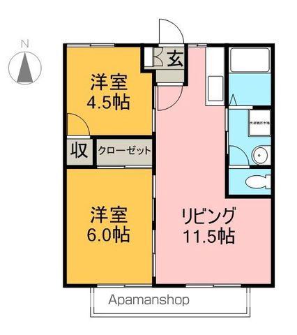 パークヒルズ梨子ノ木(2LDK/2階)の間取り写真