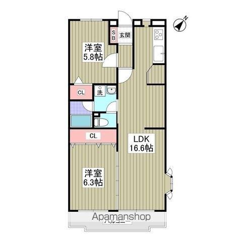 リブレス牛久(2LDK/2階)の間取り写真