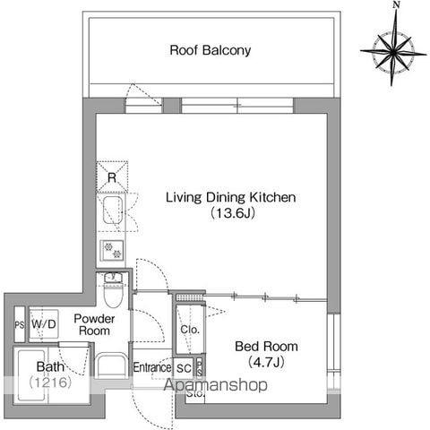 コンフォリア・リヴ両国イースト(1LDK/4階)の間取り写真