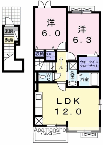 グランコルA(2LDK/2階)の間取り写真