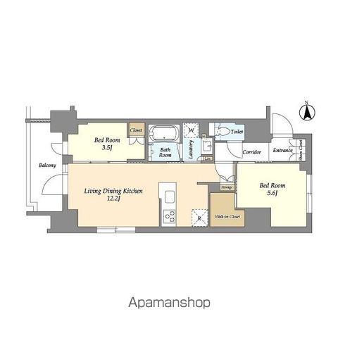 ジオエント上野稲荷町(2LDK/12階)の間取り写真